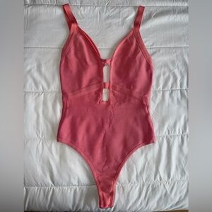 Herve Leger style Pink Bodysuit cutout bondage back beautiful design